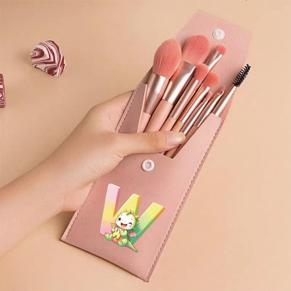 8pcs Pink Professional Makeup Brushes Set Soft Synthetic Bristles With Travel Case For Blush&Eyeshadow Cartoon Animal Pattern