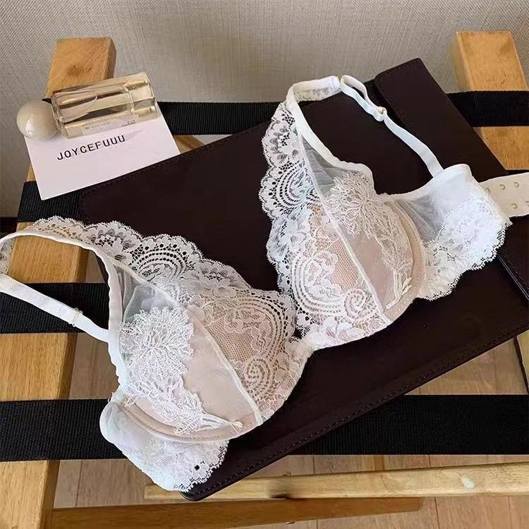 French Sexy Lace Lingerie for Women's Summer, Thin, Large Bust, Slimming, Anti-sagging, Top Support, Pure and Beautiful Back Bra Set