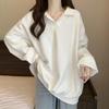 Autumn and Winter Fashionable Solid Color Polo Collar Long-sleeved Top Women's Loose Fleece Warm Sweatshirt