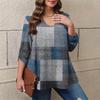 Women's Plus Size Fashion Printed Casual Pleated Round Neck Long Sleeve Top