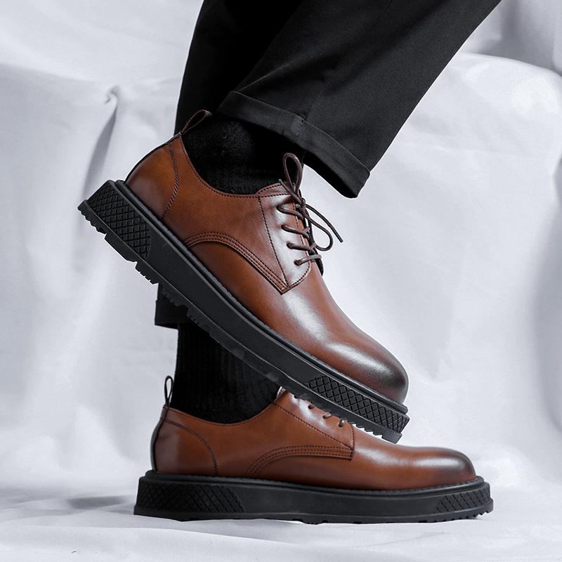 Fashion New trend  Men's Leisure business Men Fashion British leather shoes Lace-up Retro Fashion Party Wedding Thick Sole Men's Shoes