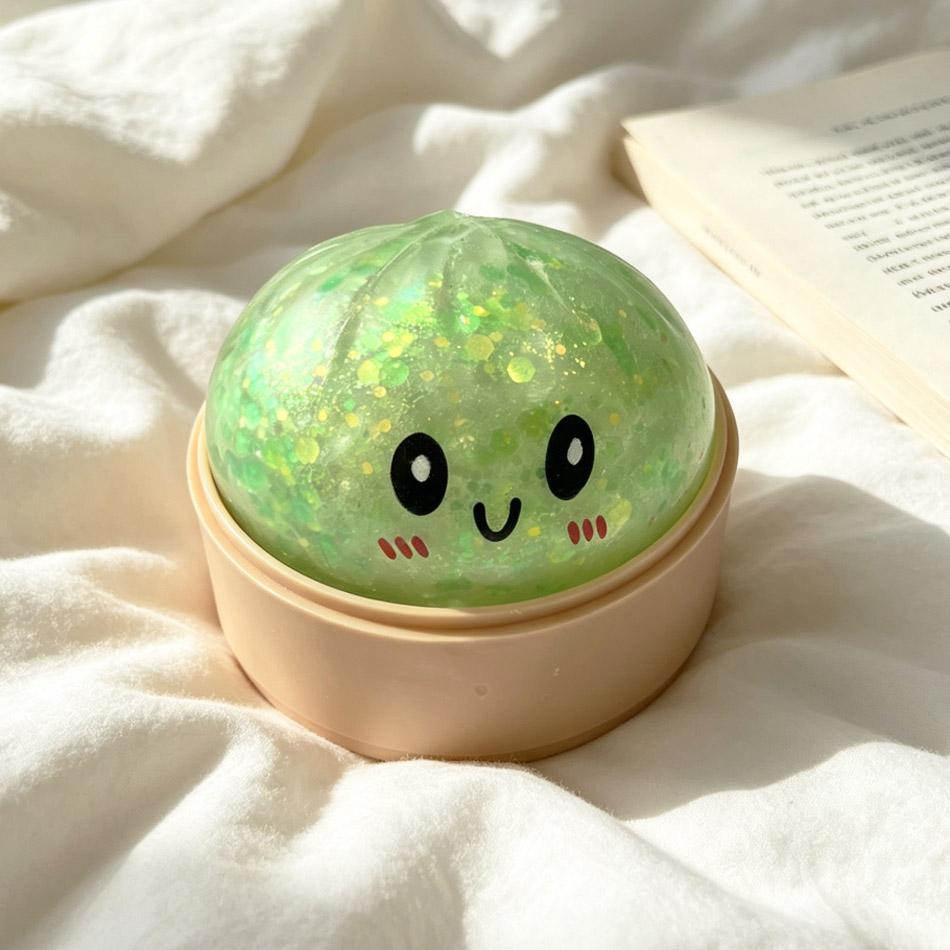 Hot Glitter Dumpling Squishy with Box Dumplings Sensory Steamer Soft Dough Ball for Decompression Fidget Toy Stress Relief Gift