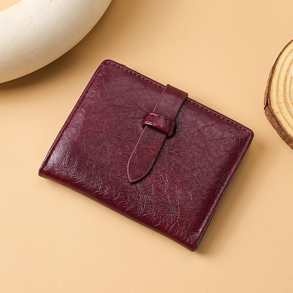 Portable PU Leather Women's Purse Solid Color Folding Design Short Wallet Pull-out Design Large Capacity Leather Purse for Women