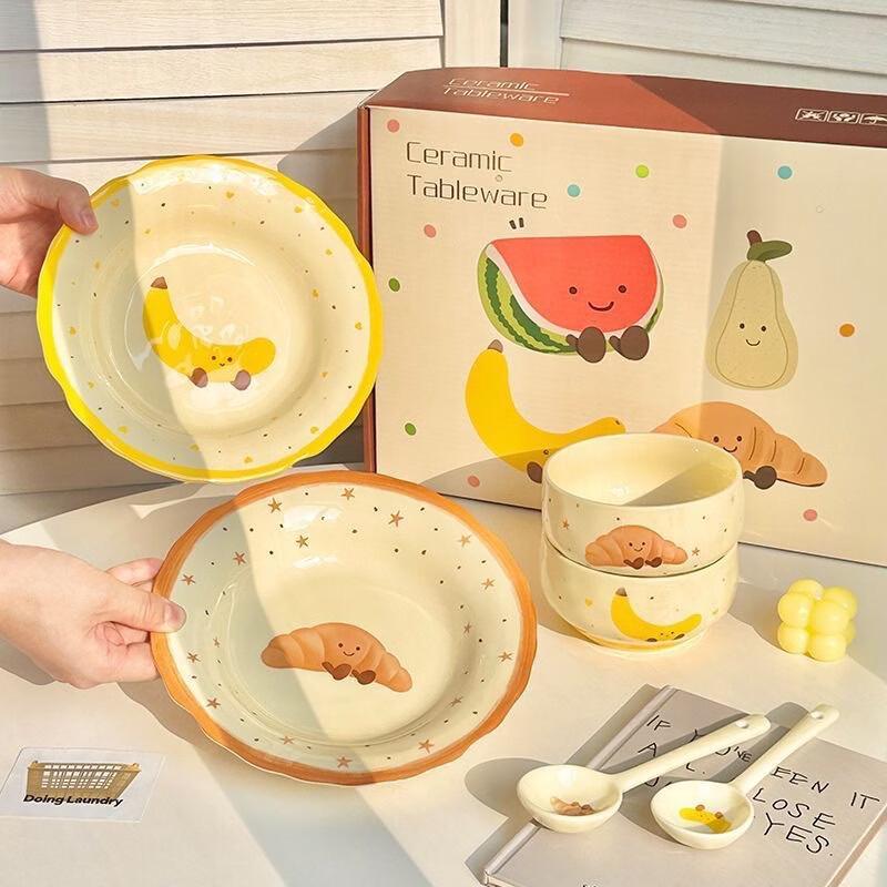 Ru Han Ceramic Underglaze Fruit Croissant 10-Piece Dinner Set