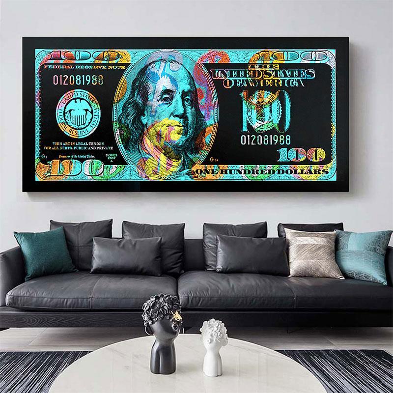 Abstract Wall Art Gold Popular Colorful Hundred Money Canvas Painting Large Street Art Modern Poster Wall Picture Home Decor