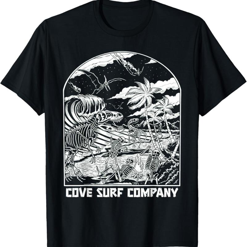 

Skeleton Dinosaur Cove Surf Company T Shirt - Men s Summer Cotton Graphic Tee 5XL