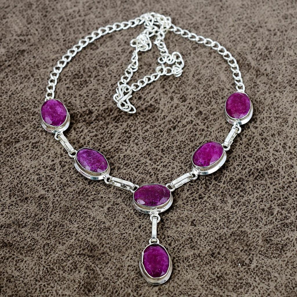 Red Jade Gemstone Handmade 925 Sterling Silver Jewelry Necklace 18" KKG-394