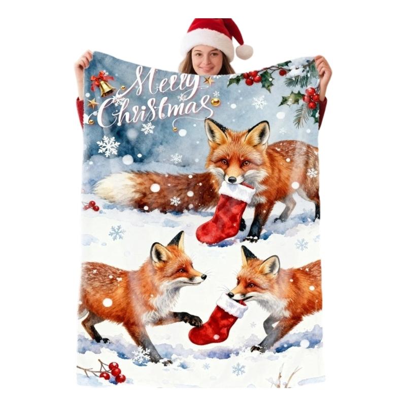 (1pc)Lovely Christmas Animal Blanket Fuzzy Cartoon Blanket for Kids Teens Great New Year Gifts