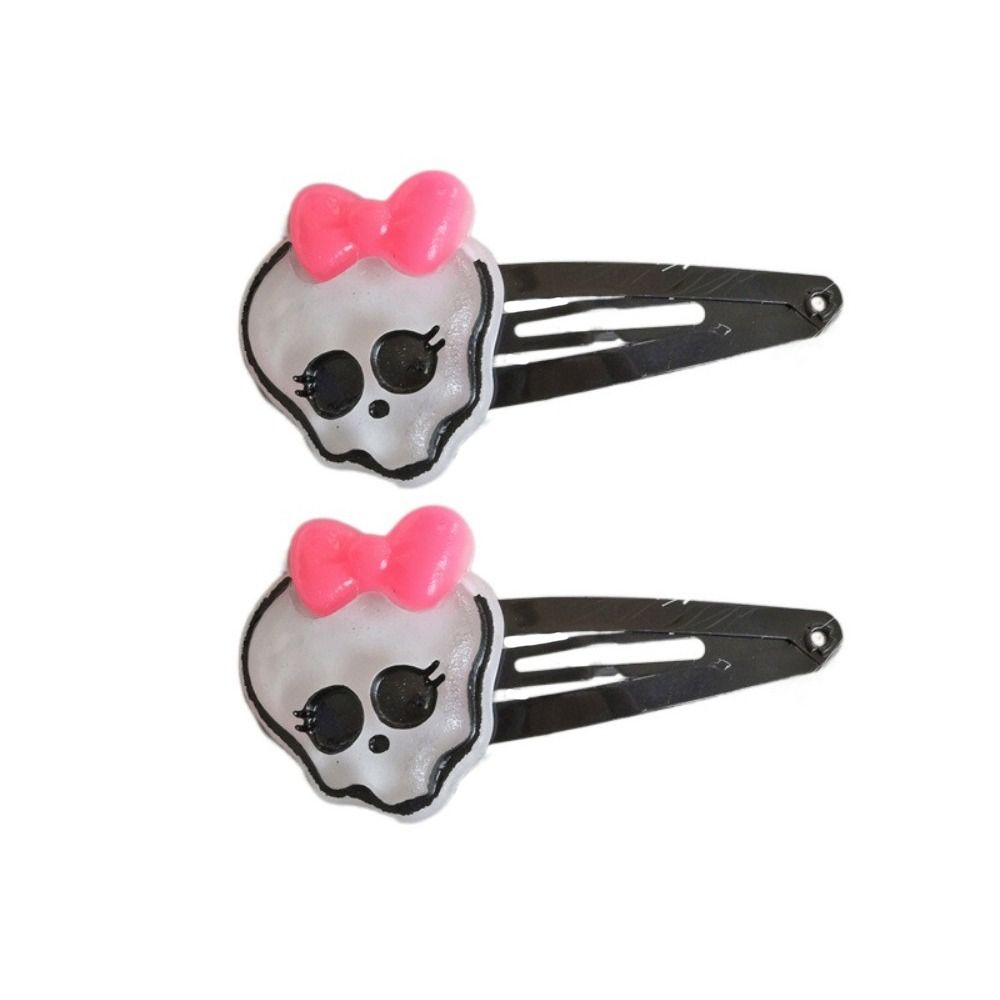 

2Pcs Pink Bow Bowknot Ghost Hairpin Funny Barrettes Y2K Skull Bone Hair Clip for Women left