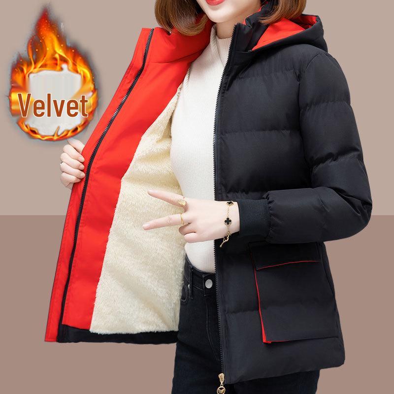 

Женская зимняя куртка большого размера с хлопковой подкладкой - на бархатной подкладке, теплая и утолщенная для мам среднего возраста 2024 M