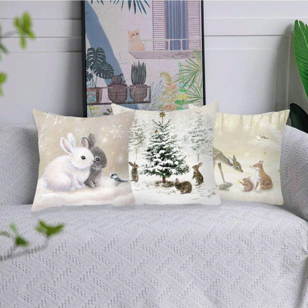 

New Year Peach Skin For Sofa Elk Tree Gift Christmas Decor Pillowcase Cushion Cover Ornament Pillow J