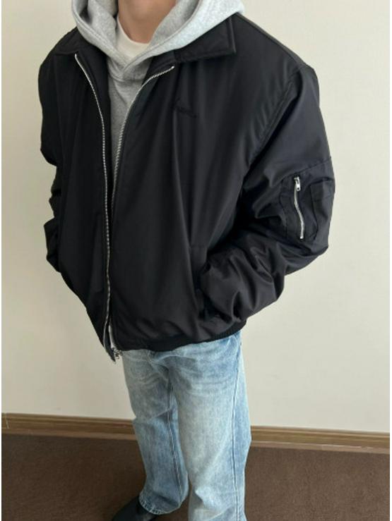 Men's Trendy Retro American Vibe Flight Jacket - Warm Padded Cotton Bomber with Lapel