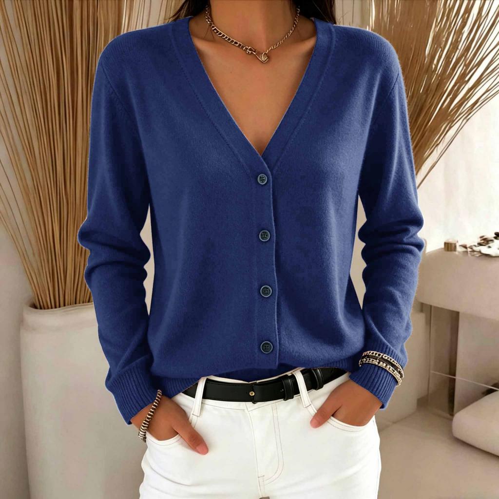 Women's Color Button Front Cardigan Sweater Loose Fit Casual Top