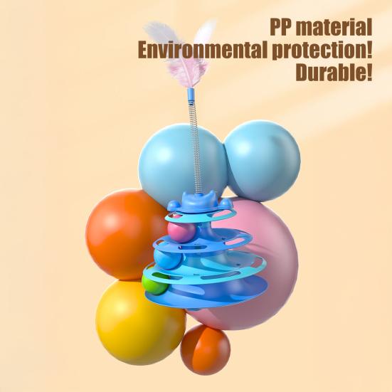 Turntable Tower Cat Toy 3-Tier Roller Track Toy with Spinning Balls Interactive Self Play Cat Teaser for Bored Indoor Adult Cats