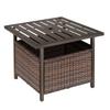 Rattan Garden Coffee Table, 55.5 Cm Square Wicker Patio Side Coffee Table with 4 Cm Umbrella Hole, Metal Bottom and Slatted Top for Outdoor, Balcony