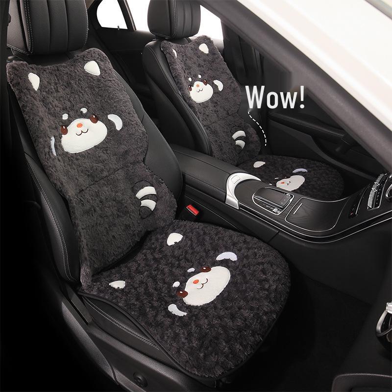 Cartoon Raccoon Winter Plush Car Seat Cushion