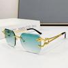 Gafas de Sol Cuadradas Vintage Sin Montura Mujer Hombre Lujo Populares Viaje Conducir Metal Cabeza de Leopardo Gafas de Sol UV400