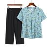 Summer Print Two-Piece Set for Middle-Aged and Elderly Women: Short-Sleeved Top and Grandma Style Outfit