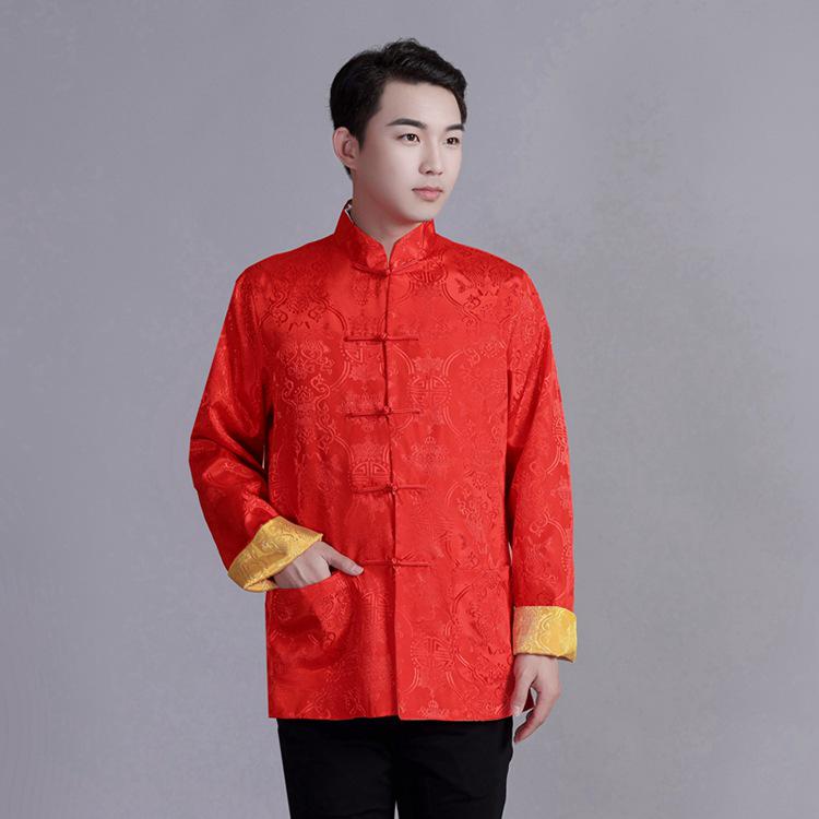 Men's Reversible Tang Suit Top - Retro Chinese Style, Stand Collar, Frog Button, Long Sleeve Outerwear