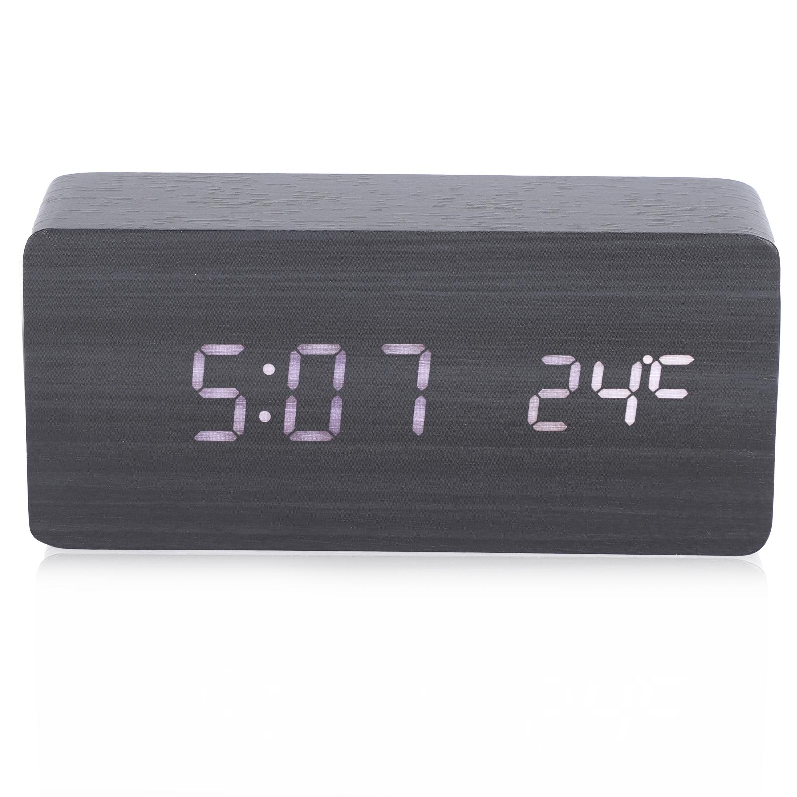 

LED Voice Control Digital Alarm Clock Time Date Temperature Display Alrm Clock Decoration (Black Color White Light)