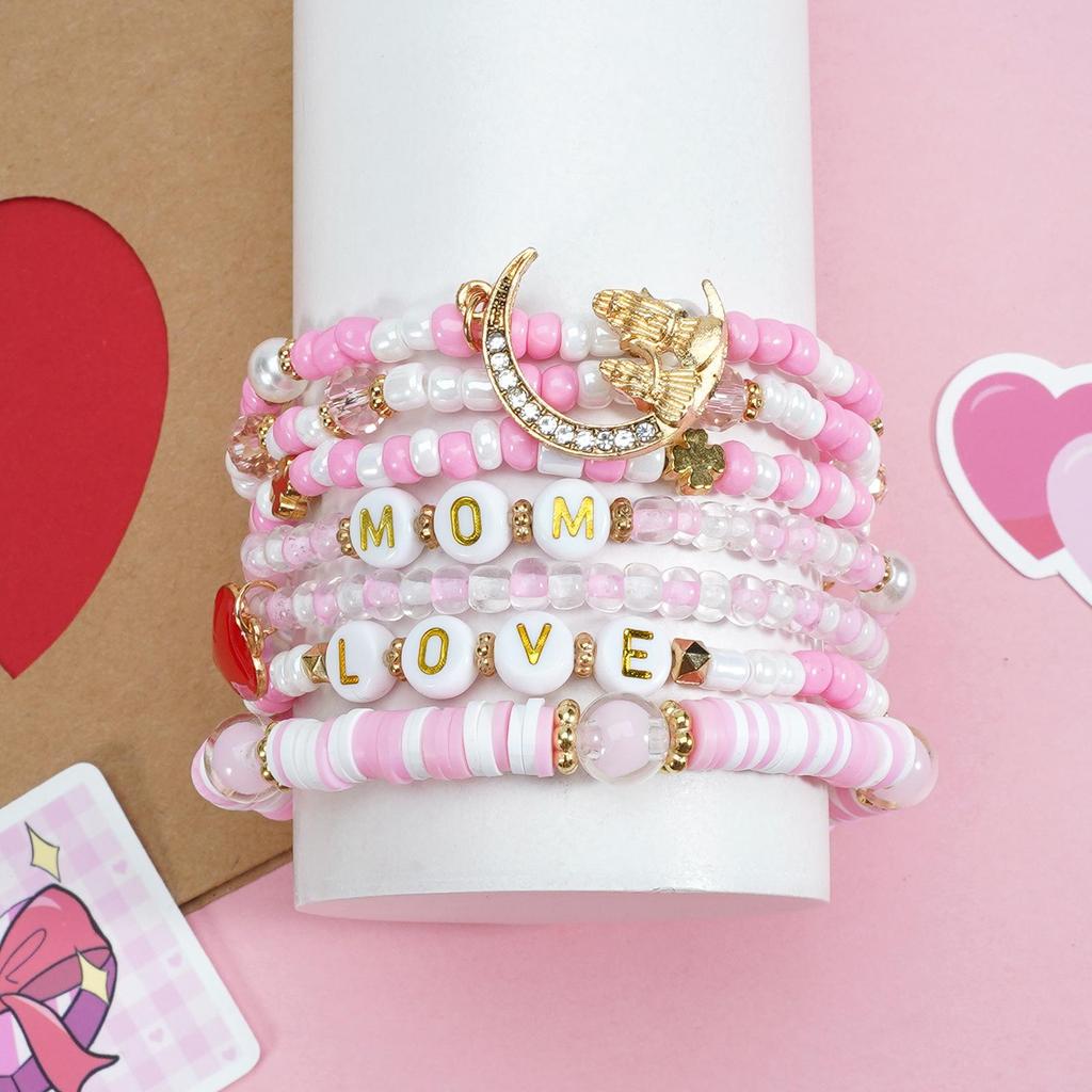 2026 Buntes Elastisches Perlen-Herz-Anhänger-Armband - Künstlerisches Retro-Geschenk für Mütter
