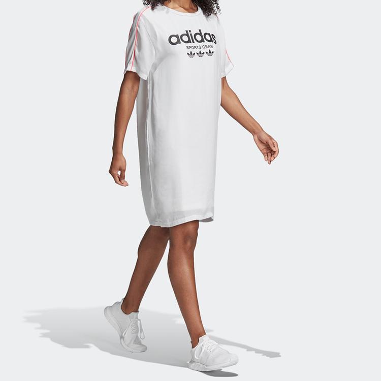 Adidas Originals Casual Fashion American Vintage Breathable Long Short Sleeve Dress Women dresses White CZ8333