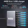 USB C Charger 440W GaN Fast Charger Block, GaN III 8-Port Fast Charging Station, 100W/65W AC Adapter Compatible with MacBook Pro/Air, Chromebook,