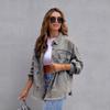 Women's Medium-length Raw Edge Hole Denim Jacket Fall and Winter Long-sleeved Casual Lapel Tops