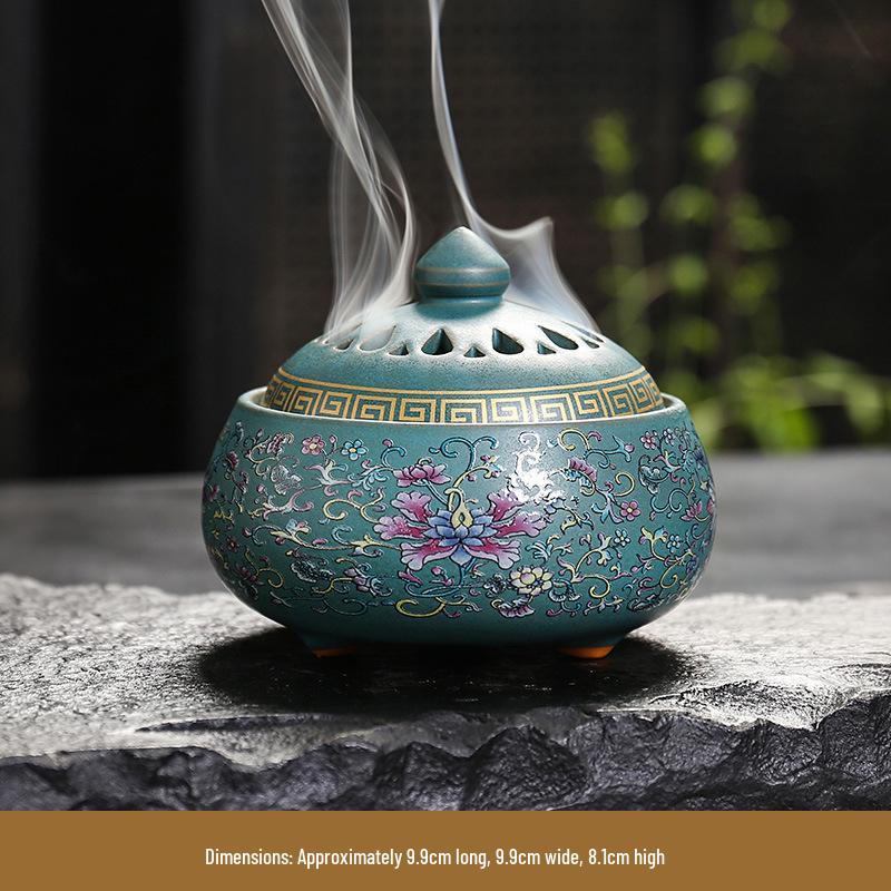 Enamel Lotus Pattern Ceramic Incense Burner for Home Use