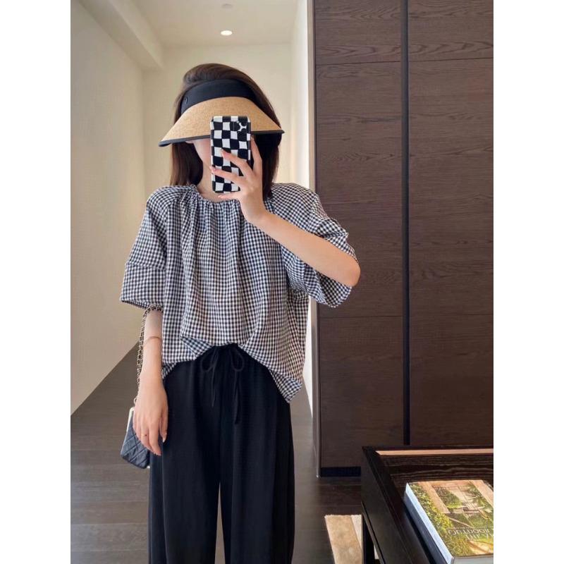 2026 Spring/Summer Women s Retro Plaid Loose-Fit Slimming T-Shirt One Size клетчатый
