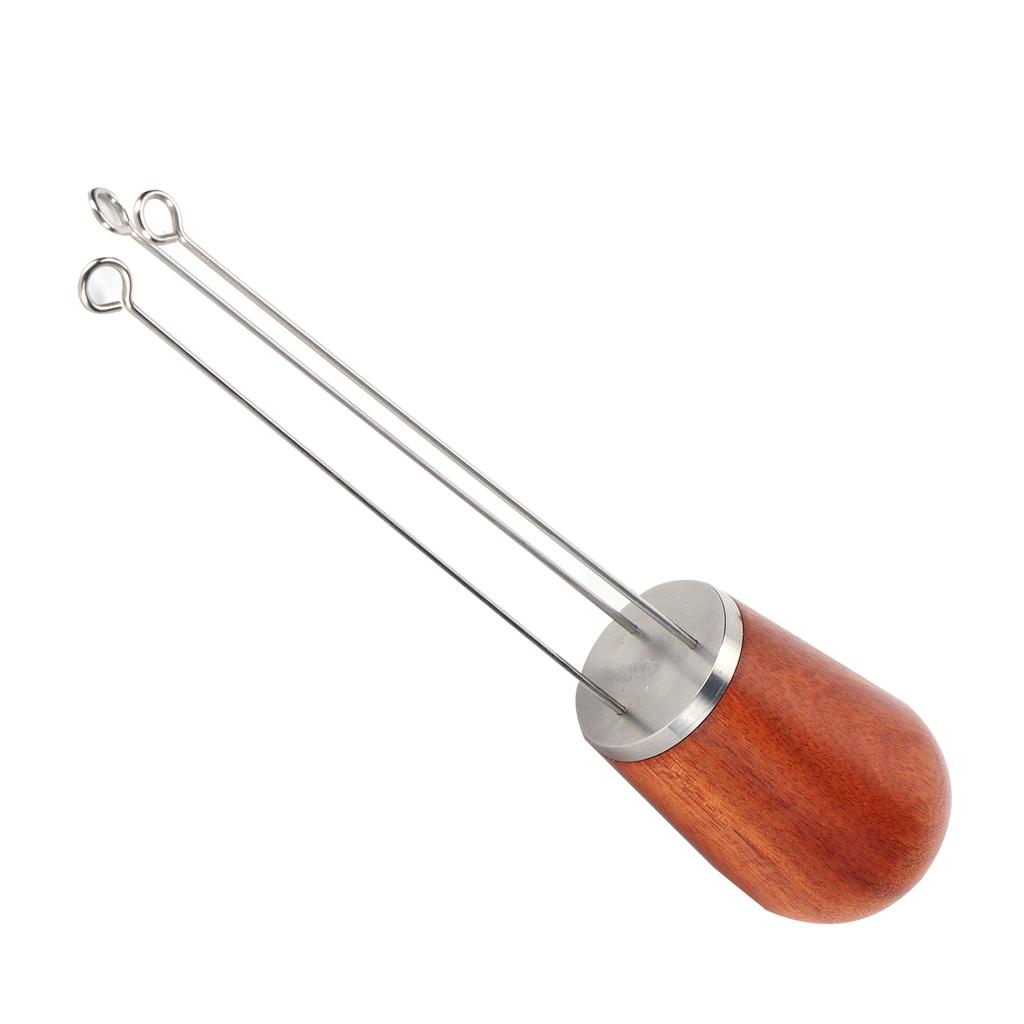 Kaffepulverfördelare av rostfritt stål, nåltyp, trähandtag, kaffefördelningsverktyg