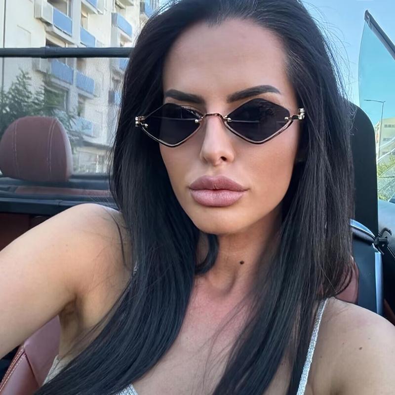 New Metal Half-frame Sunglasses, Fashionable Small Diamond-shaped Half-frame Sunglasses, Simple Literary Beach Sunglasses UV400