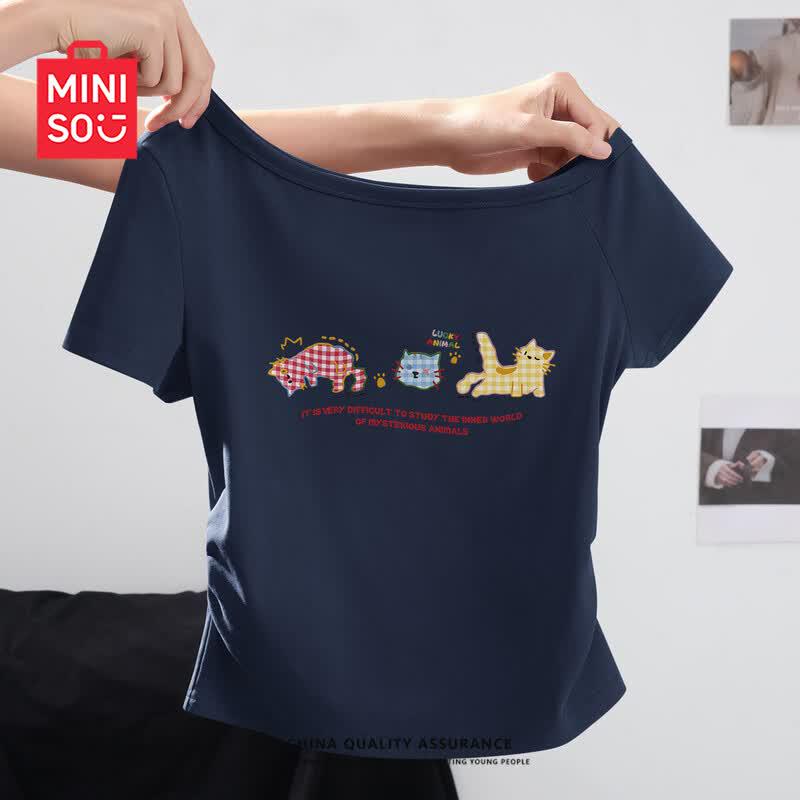 MINISO Women s Off-Shoulder Slim-Fit T-Shirt S