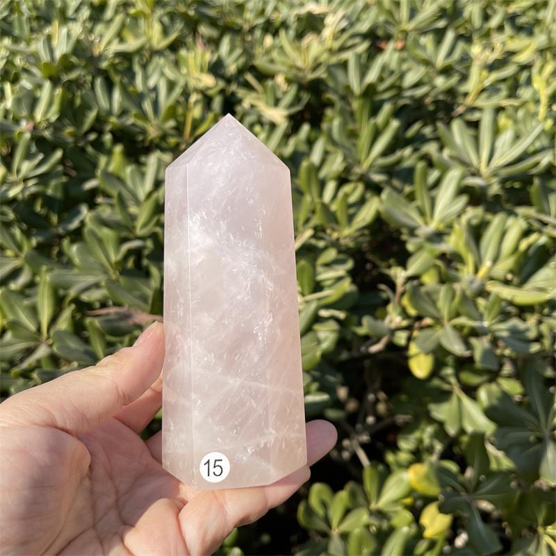 Natural Carved Pink Quartz Rose Crystal Point for Reiki Healing