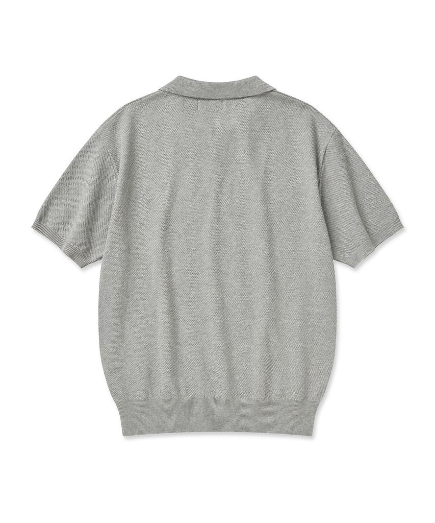 CUZNELLO Cool Cotton Open Collar Short Sleeve Knit_Gray