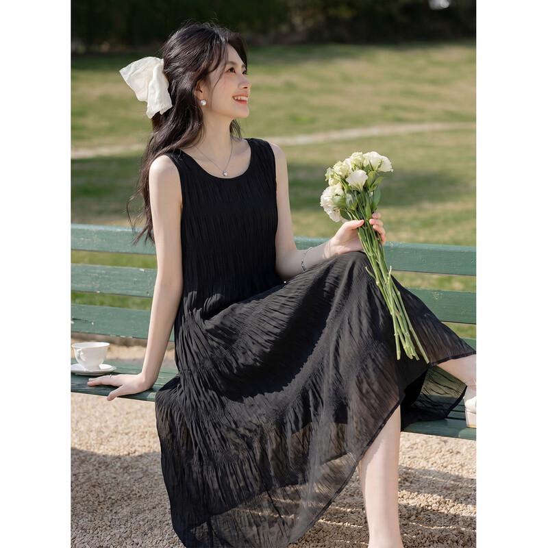 ITISF4 Women s Summer Fuguang Pleated Vest Dress S