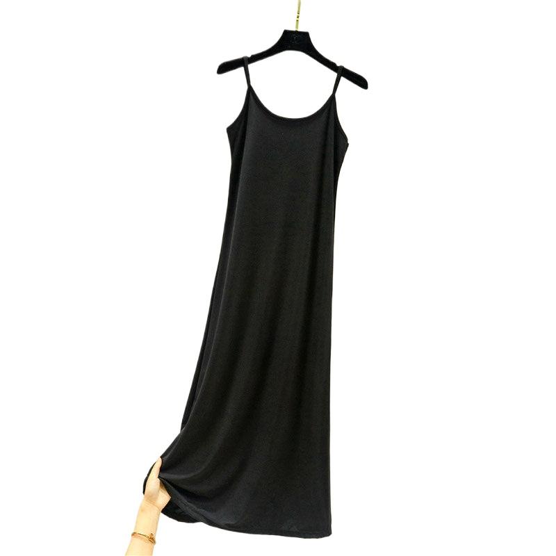 Sommer Damen Locker Trägerkleid Dünnes Rayon Unterkleid Ärmellos Lässig Bequem Leichtes Outfit XL schwarz