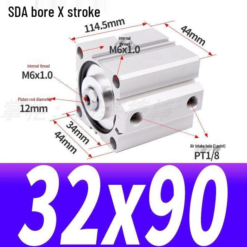 SDA Mini Pneumatic Cylinder, High Thrust, Thin Type, Bore Sizes 20/25/32/40/50