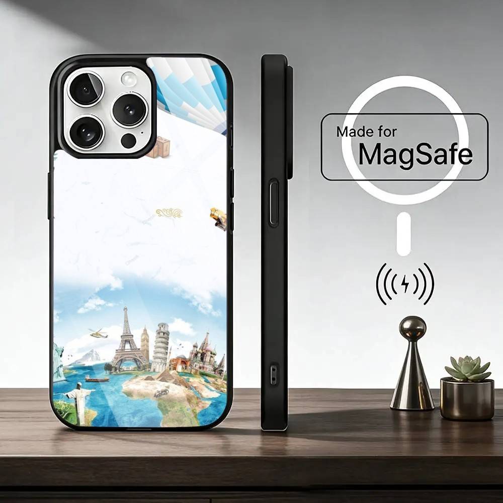 Travel Airplane R-Route Phone Case For iPhone17,16,15,14,13,12,11 Plus,Pro Magnetic For Magsafe Wireless Charging