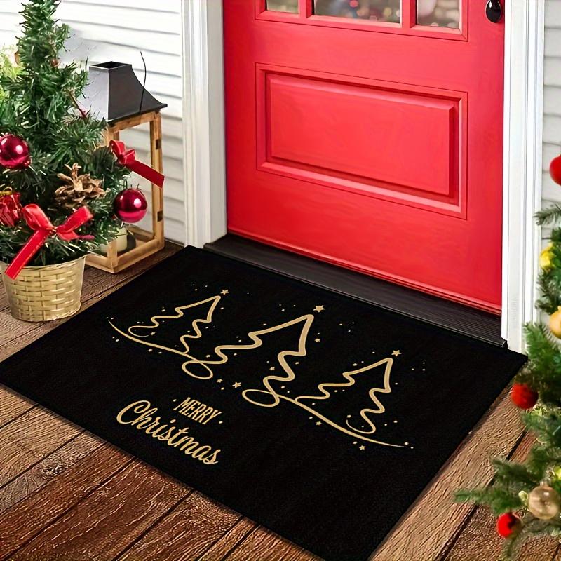 Merry Christmas Entrance Doormat Santa Sleigh Reindeer Snowman Gift Boxes Xmas Tree Graphic Rug Holiday Entry Decor Mat