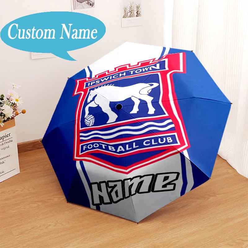 Custom Name Ipswich FC Crest Umbrella Folding Umbrella, Automatic Umbrella - 8-Frame for Travel, Casual Lightweight Personalized Gifts