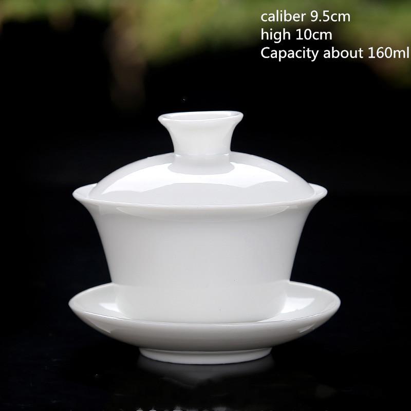 Cuenco de porcelana blanca china con tapa, taza de té, juego de té, tazón de té, taza de té, juego de té portátil de viaje, utensilios para beber para el hogar NLSLASI