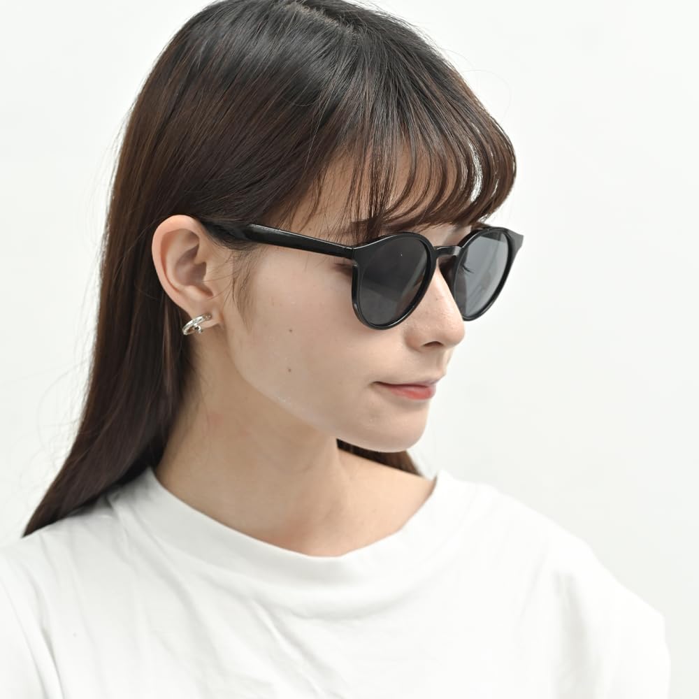 Black X Smoke Sunglasses for Men and UV Protection Round [FashionBerry] Boston-style Women, 99% (UV400), Light-colored Lenses, Glasses, Lightweight,