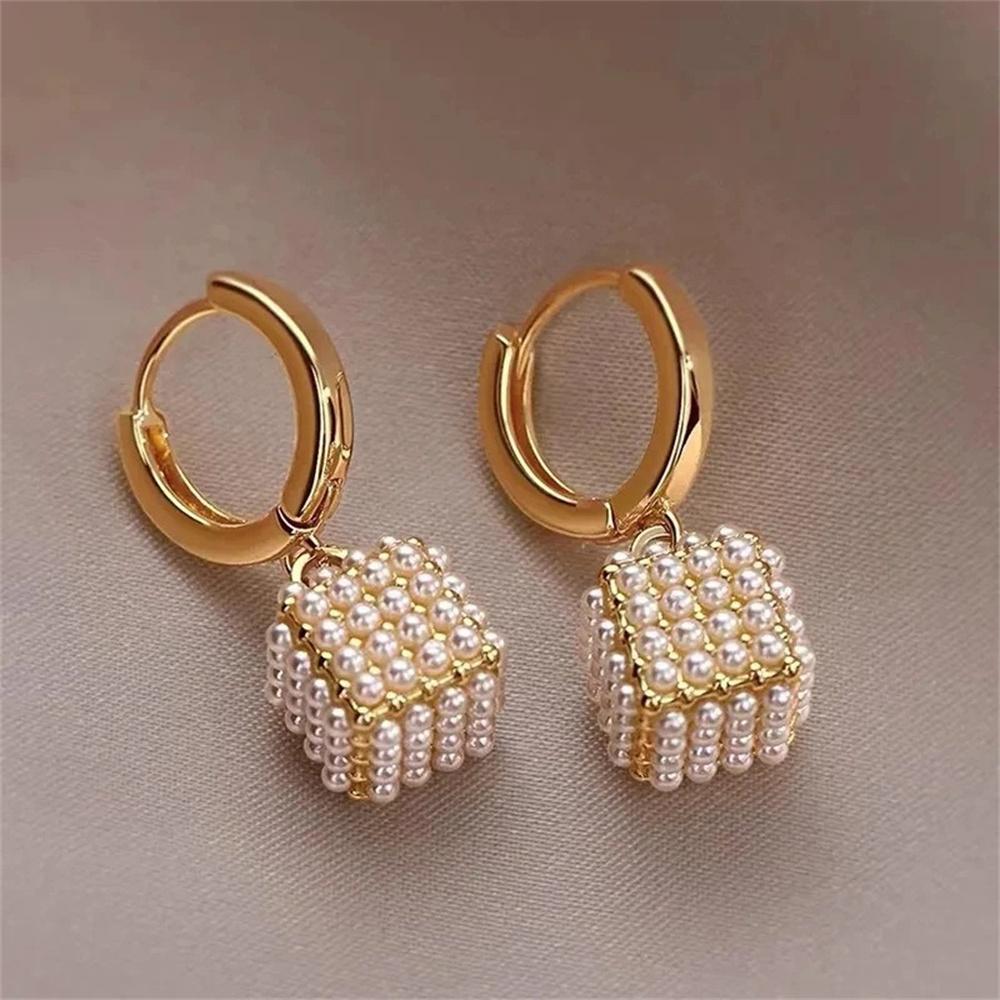 Luxury CZ Imitation Pearl Earrings for Women Gold Color Temperament Elegant Lady Drop Earrings Wedding Party  Jewelry