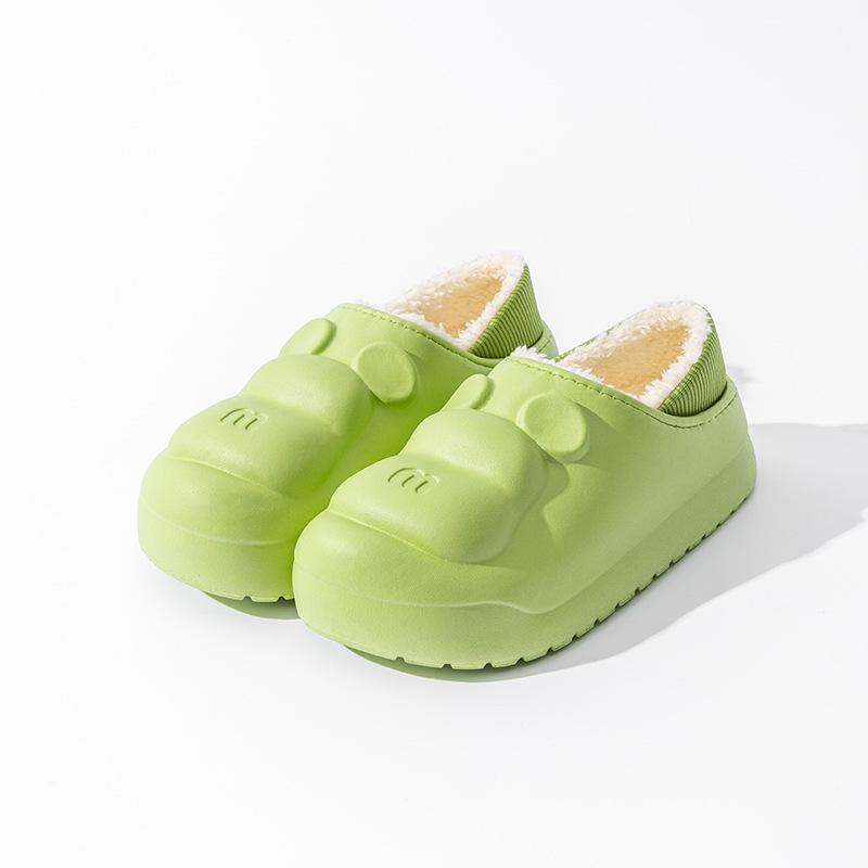 Waterproof autumn and winter cotton slippers bear simple and cute home warm couple plush slippers affordable thick bottom