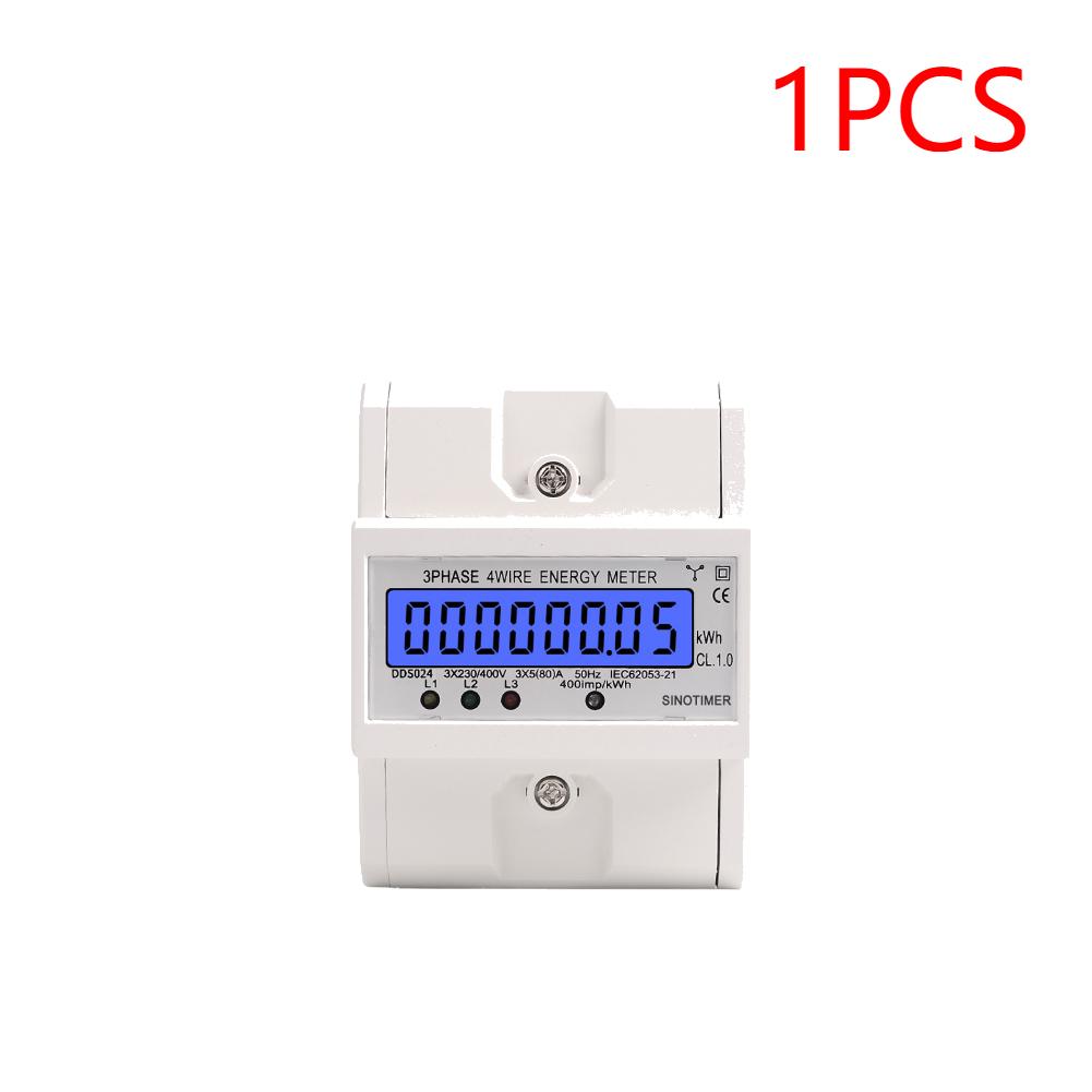 1-3pcs Din Rail 3 Phase 4 Wire Electronic Watt Power Consumption Energy Meter Wattmeter kWh 5-80A 400V LCD Backlight Display