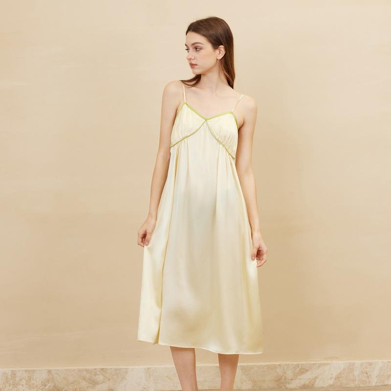 

Шелковая пижама Mulberry, сексуальная, новая, без рукавов, шелковая пижама, удобная, женская, ночная рубашка, свободная пижама M жёлтый