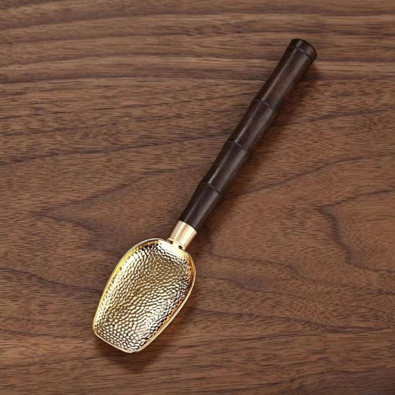 Hand Polished Vintage Ebony Tea Spoon Solid Wood Handle Durable Small Natural Tea Shovel for Home Coffee Bar