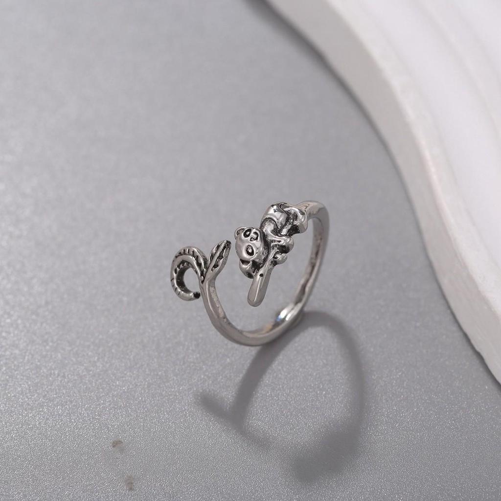 Anello Gatto Geometrico Europeo & Americano, Design Aperto Regolabile, Ornamento Animale Lavorato a Maglia per Dita.