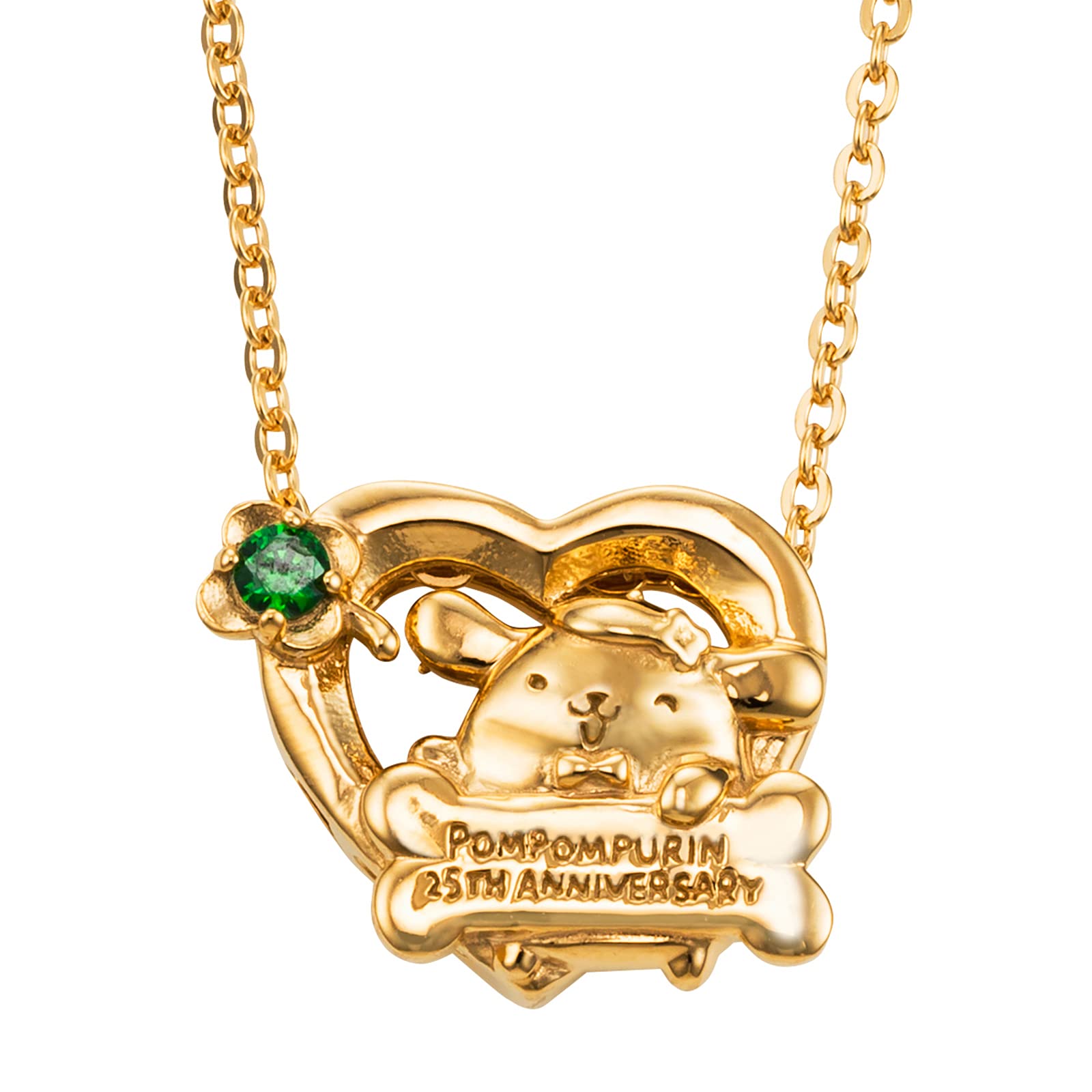 

[white clover] POMPOMPURIN 25th anniversary Necklace Open Heart Pudding Beret Clover 925 Silver Cubic Zirconia Yellow Gold Coating жовтий